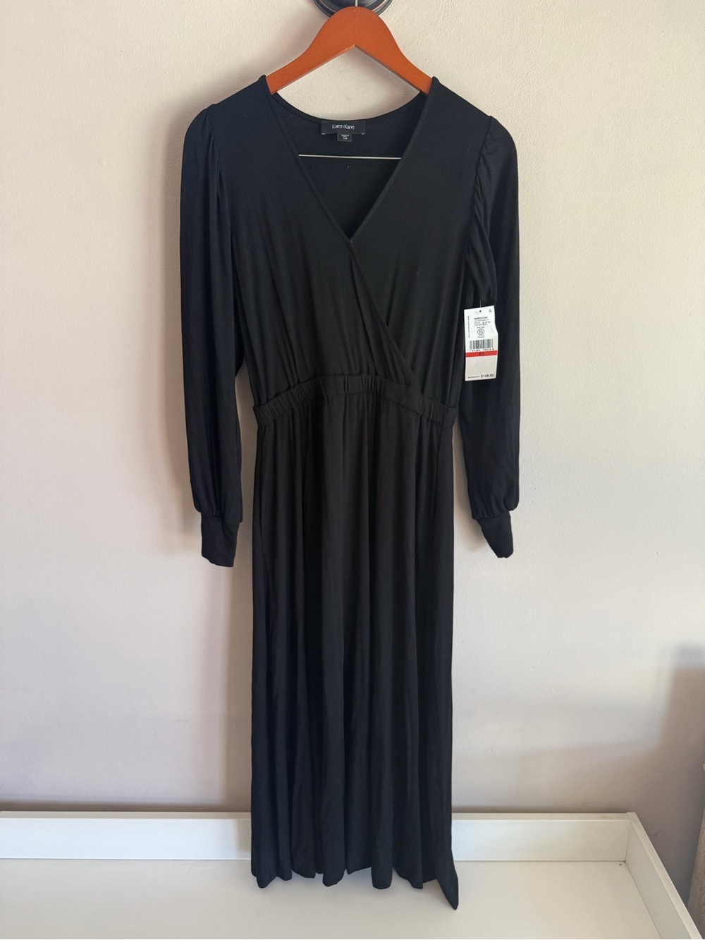 Karen Kane‎ Black Long Sleeve Wrap Maxi Dress. NWT XS
